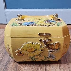 Vintage Decoupage Purse Wooden Raised Butterfly Floral One Of A Kind